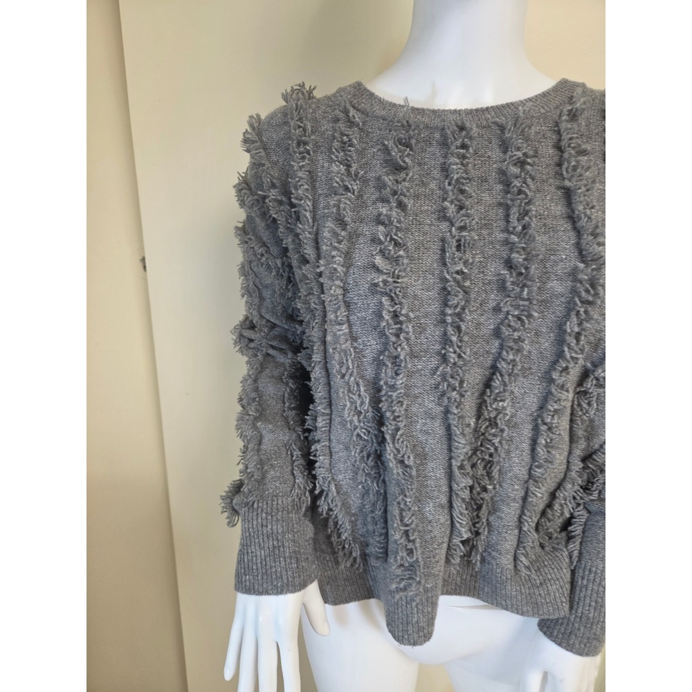 Madewell Gray 100% Merino Wool Fringe Textured Pullover Sweater XXS - Picture 10 of 10